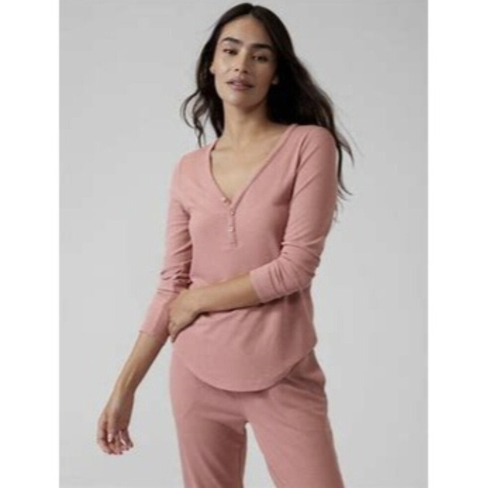 Athleta Wind Down Sleep Top Palermo Pink Waffle Texture Size S NWT